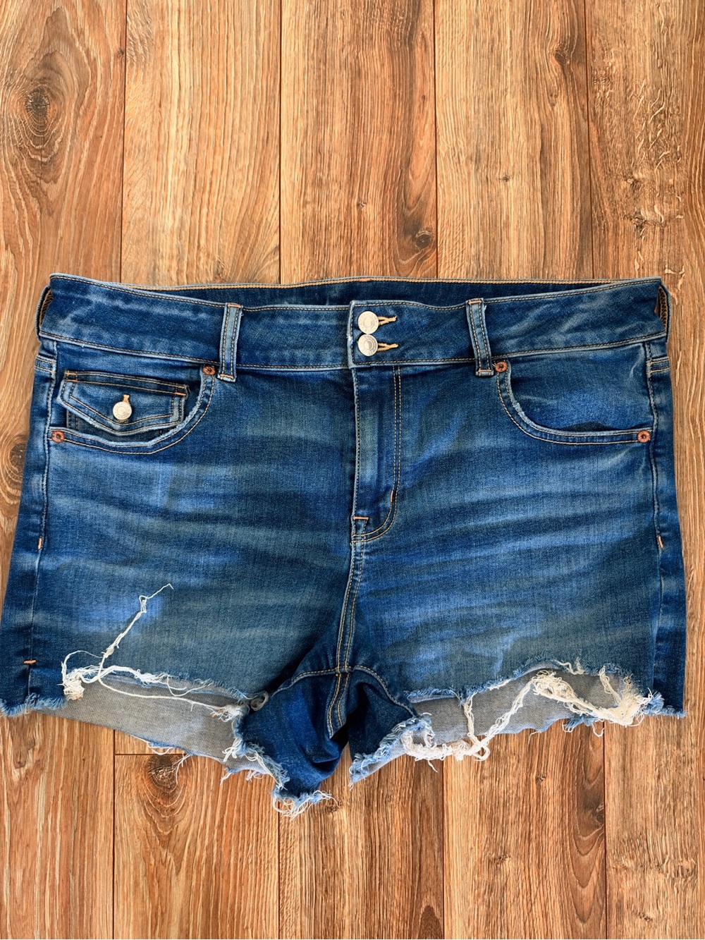 American Eagle Outfitters Frayed Hem Blue Denim Jean Shorts